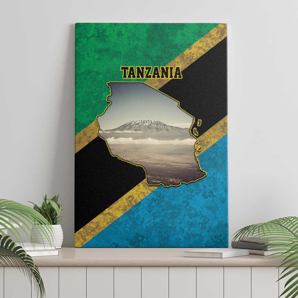 African Volcano Kilimanjaro Tanzania Canvas Wall Art Grunge Flag Map of Tanzania - African Pride