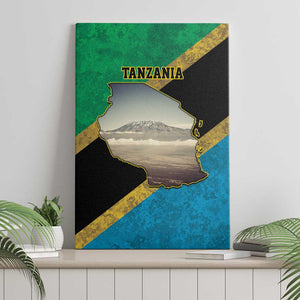 African Volcano Kilimanjaro Tanzania Canvas Wall Art Grunge Flag Map of Tanzania - African Pride