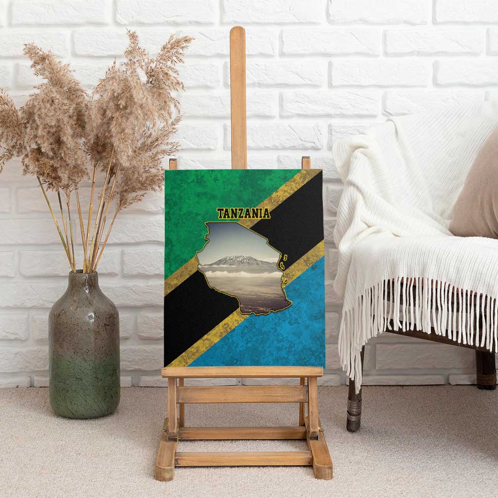 African Volcano Kilimanjaro Tanzania Canvas Wall Art Grunge Flag Map of Tanzania - African Pride