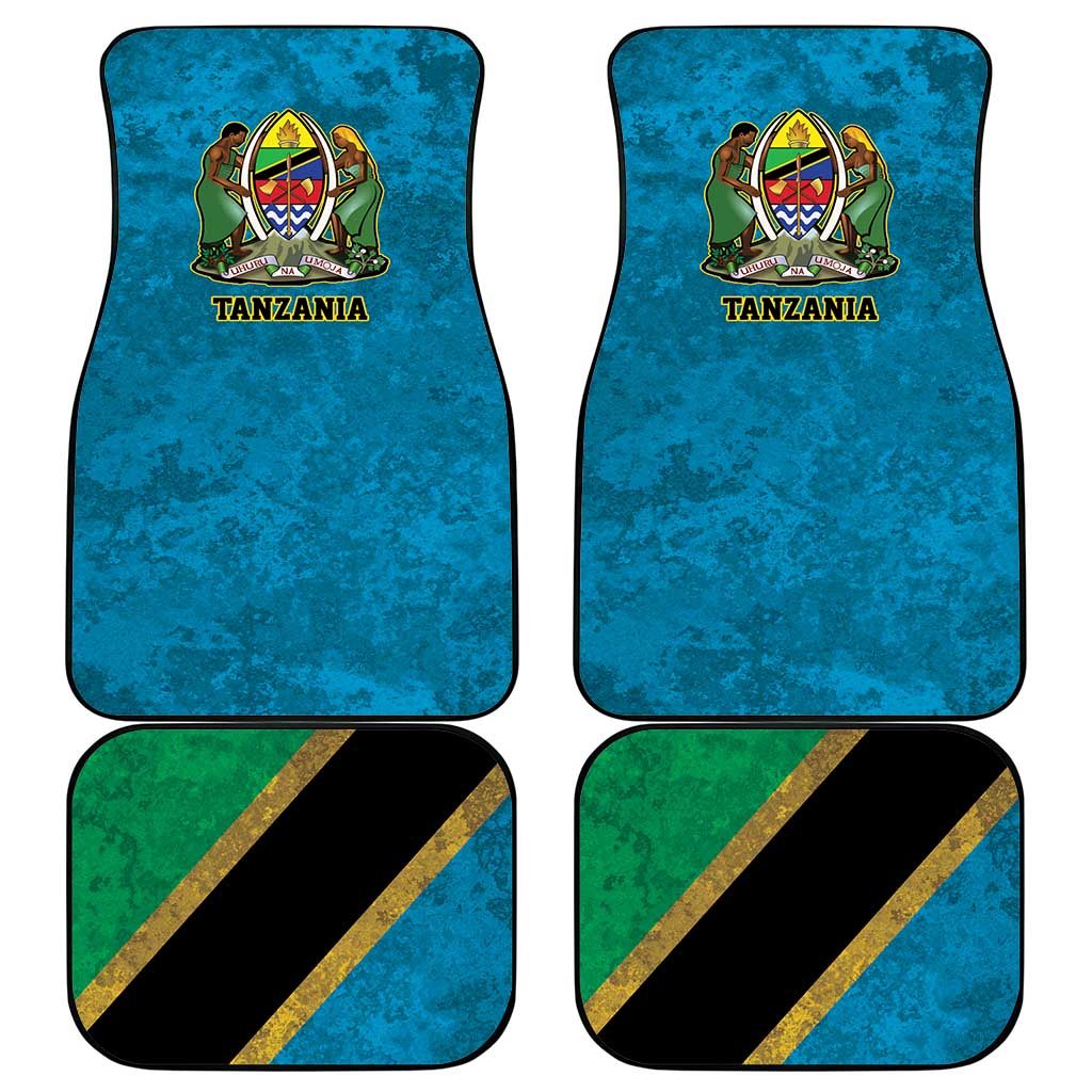 African Volcano Kilimanjaro Tanzania Car Mats Grunge Flag Map of Tanzania - African Pride