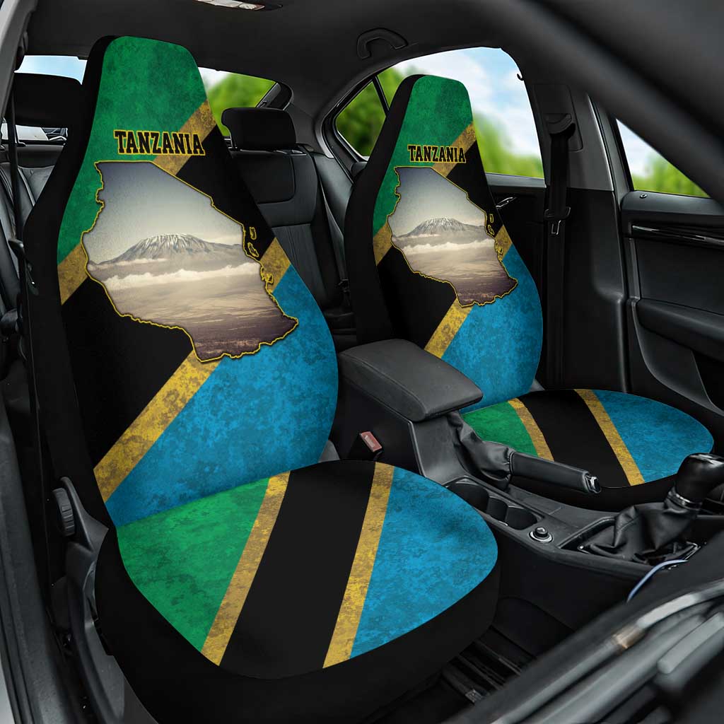 African Volcano Kilimanjaro Tanzania Car Seat Cover Grunge Flag Map of Tanzania - African Pride