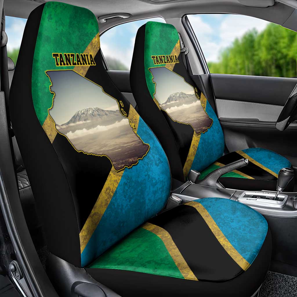 African Volcano Kilimanjaro Tanzania Car Seat Cover Grunge Flag Map of Tanzania - African Pride