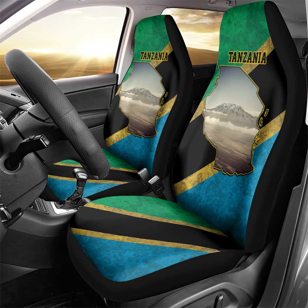 African Volcano Kilimanjaro Tanzania Car Seat Cover Grunge Flag Map of Tanzania - African Pride