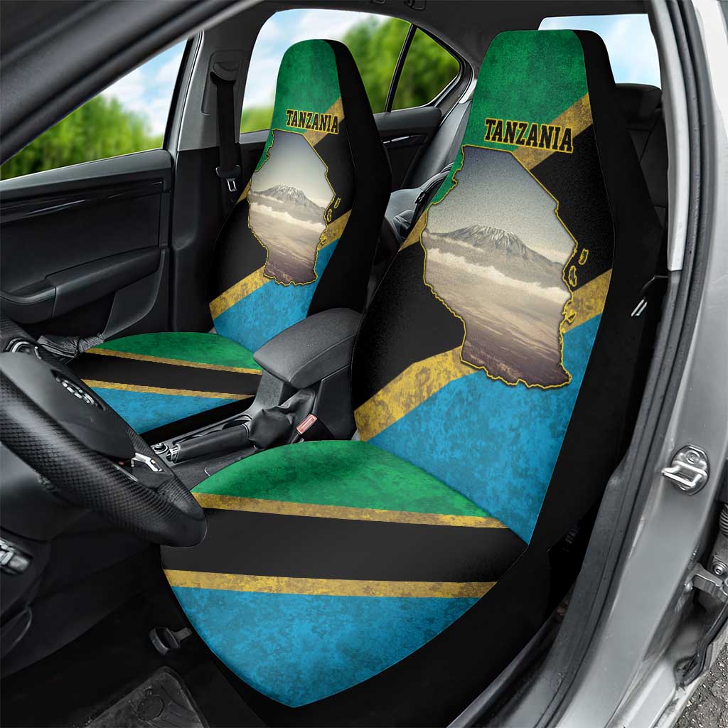 African Volcano Kilimanjaro Tanzania Car Seat Cover Grunge Flag Map of Tanzania - African Pride