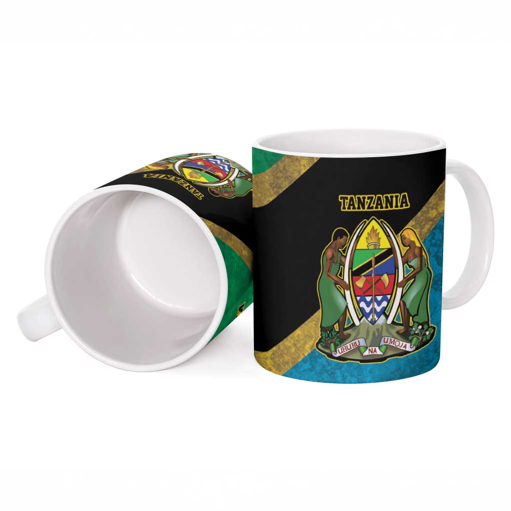 African Volcano Kilimanjaro Tanzania Ceramic Mug Grunge Flag Map of Tanzania