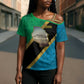 African Volcano Kilimanjaro Tanzania Cross Shoulder Shirt Grunge Flag Map of Tanzania