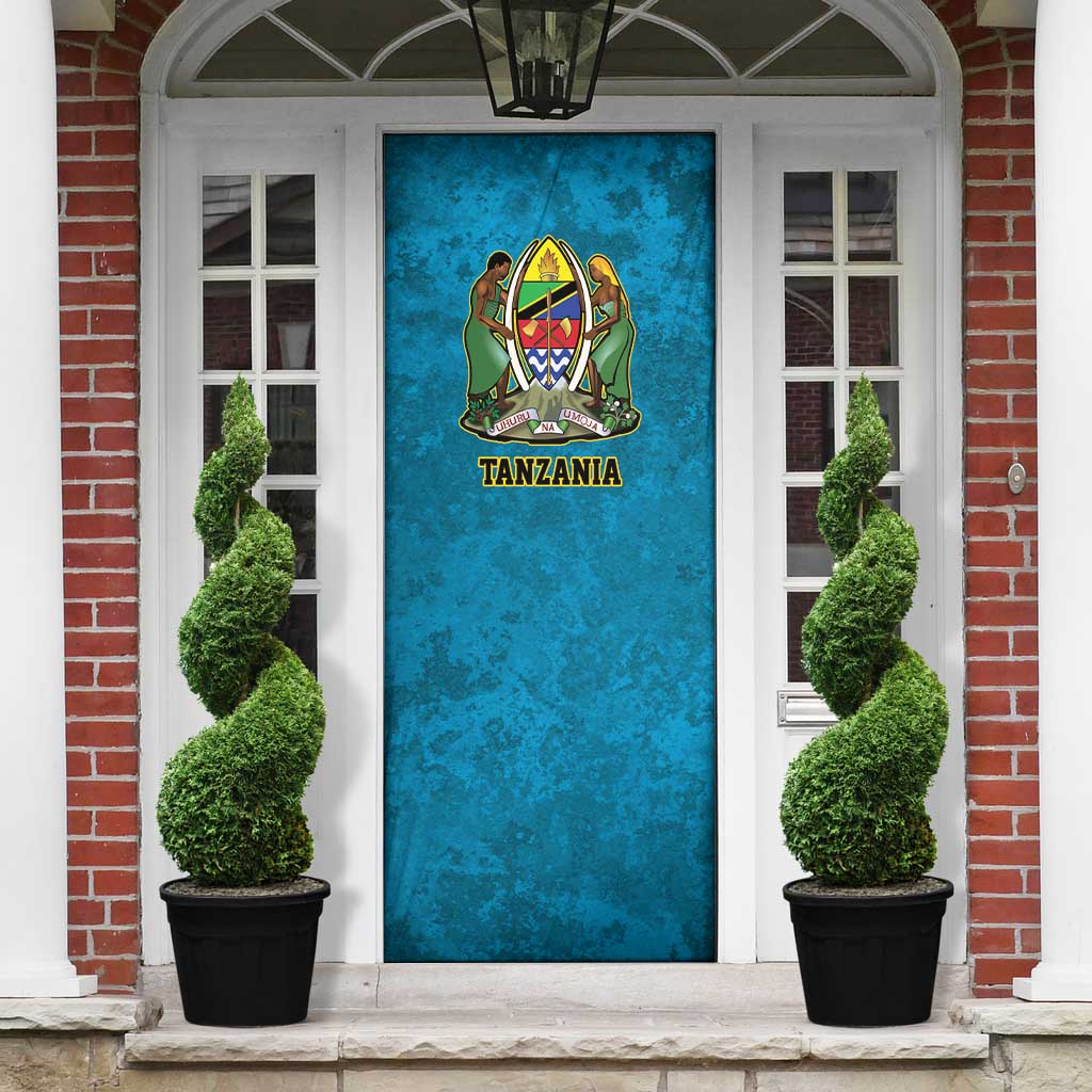 African Volcano Kilimanjaro Tanzania Door Cover Grunge Flag Map of Tanzania