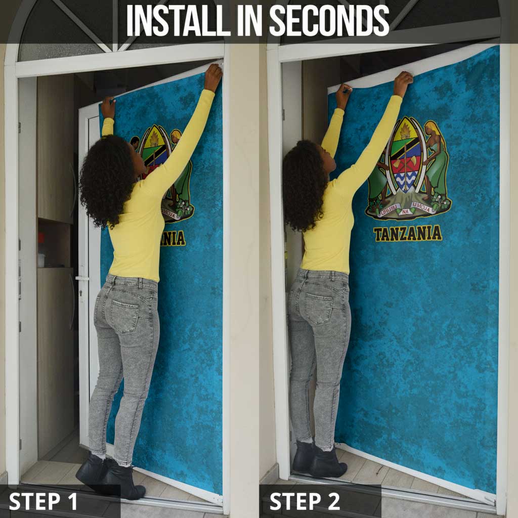 African Volcano Kilimanjaro Tanzania Door Cover Grunge Flag Map of Tanzania