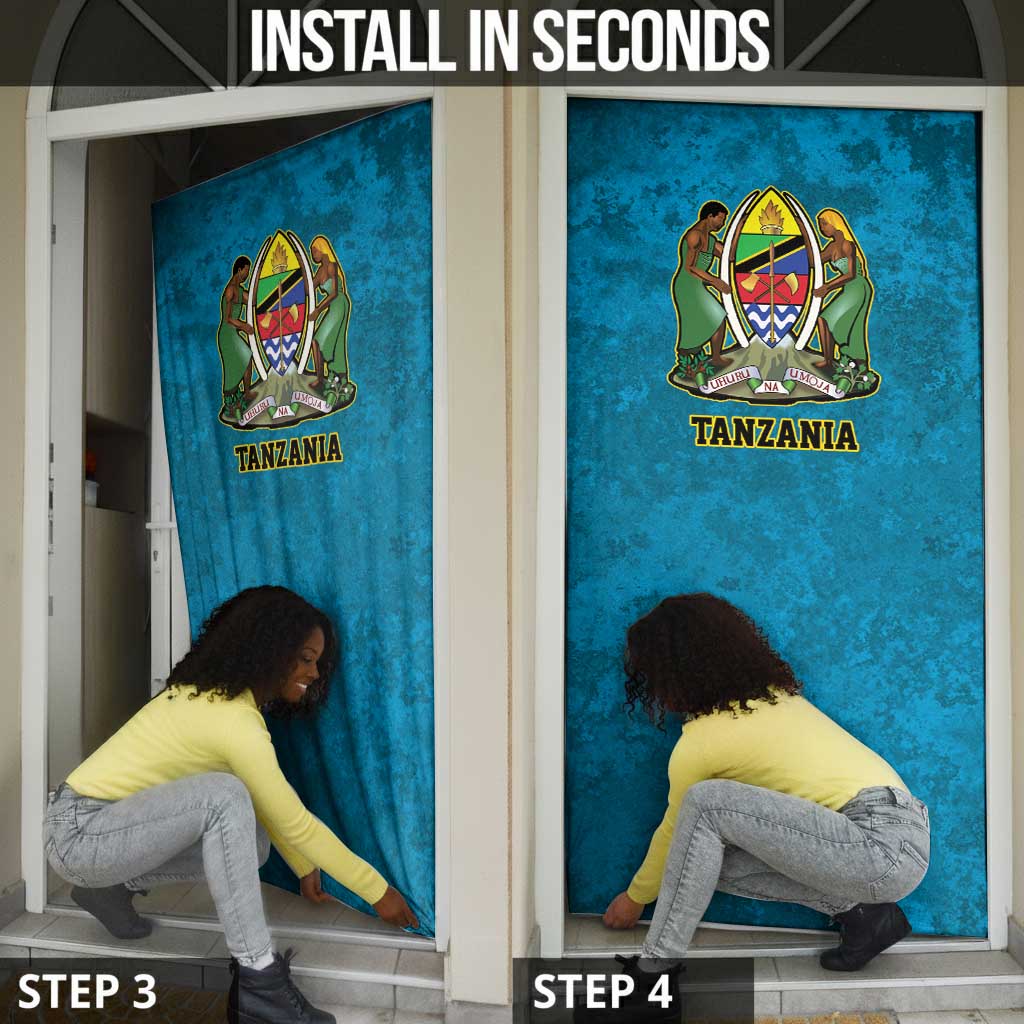 African Volcano Kilimanjaro Tanzania Door Cover Grunge Flag Map of Tanzania