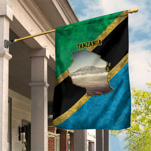 African Volcano Kilimanjaro Tanzania Garden Flag Grunge Flag Map of Tanzania - African Pride