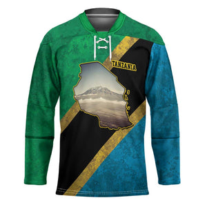 African Volcano Kilimanjaro Tanzania Hockey Jersey Grunge Flag Map of Tanzania