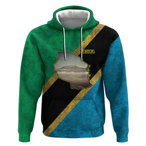 African Volcano Kilimanjaro Tanzania Hoodie Grunge Flag Map of Tanzania - African Pride