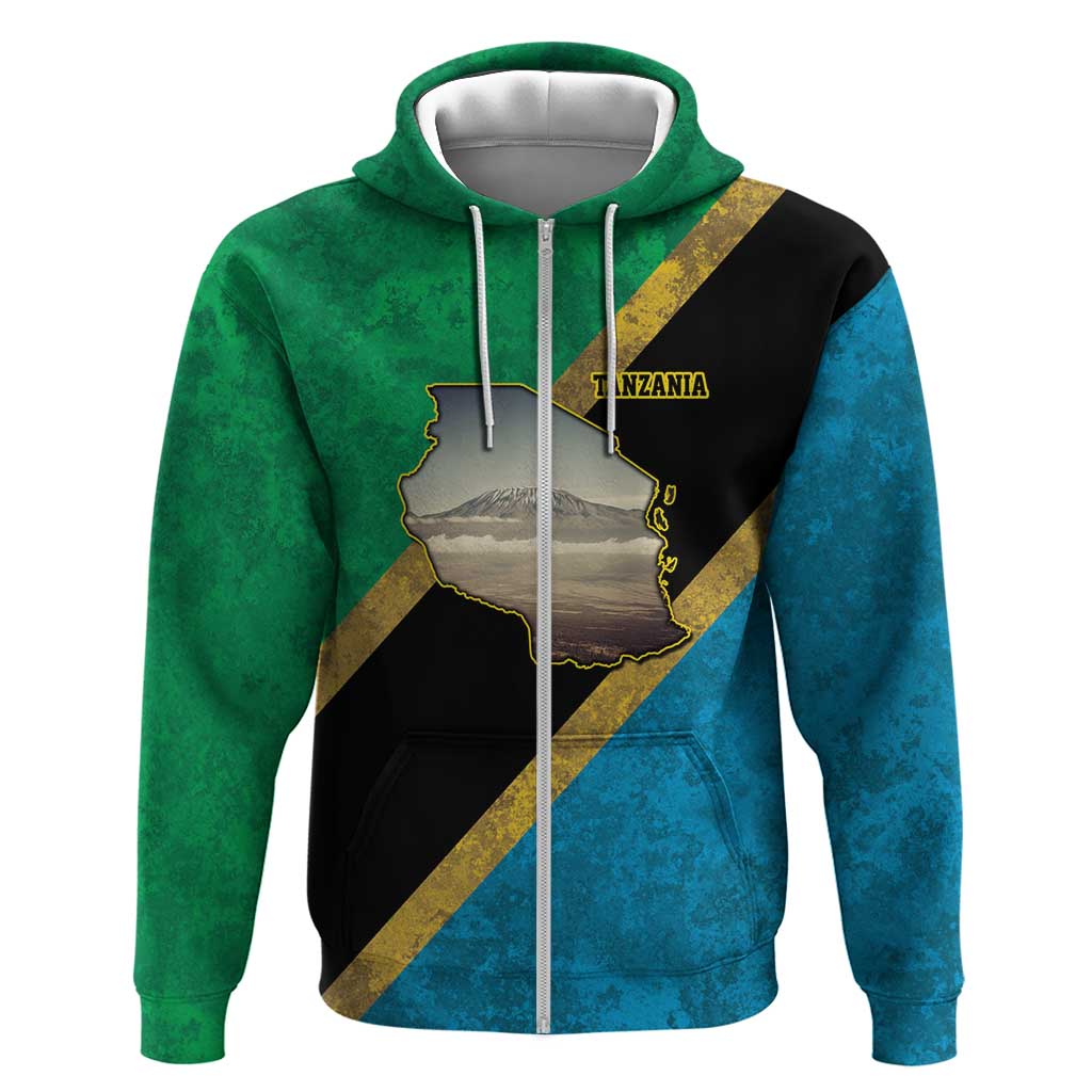 African Volcano Kilimanjaro Tanzania Hoodie Grunge Flag Map of Tanzania - African Pride