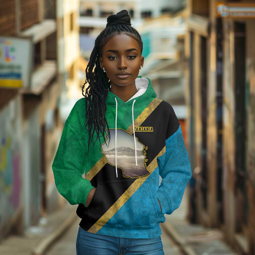 African Volcano Kilimanjaro Tanzania Hoodie Grunge Flag Map of Tanzania - African Pride