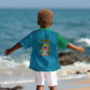 African Volcano Kilimanjaro Tanzania Kid Hawaiian Shirt Grunge Flag Map of Tanzania - African Pride