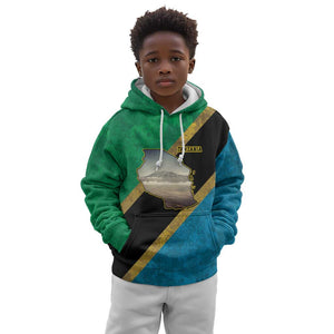 African Volcano Kilimanjaro Tanzania Kid Hoodie Grunge Flag Map of Tanzania - African Pride