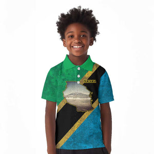 African Volcano Kilimanjaro Tanzania Kid Polo Shirt Grunge Flag Map of Tanzania - African Pride