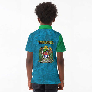 African Volcano Kilimanjaro Tanzania Kid Polo Shirt Grunge Flag Map of Tanzania - African Pride