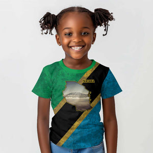 African Volcano Kilimanjaro Tanzania Kid T shirt Grunge Flag Map of Tanzania - African Pride