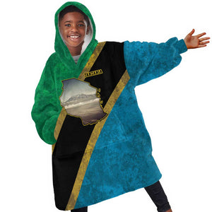 African Volcano Kilimanjaro Tanzania Kid Wearable Blanket Hoodie Grunge Flag Map of Tanzania - African Pride