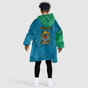 African Volcano Kilimanjaro Tanzania Kid Wearable Blanket Hoodie Grunge Flag Map of Tanzania - African Pride