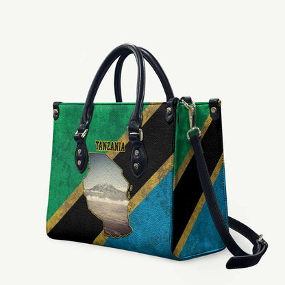 African Volcano Kilimanjaro Tanzania Leather Bag Grunge Flag Map of Tanzania