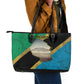 African Volcano Kilimanjaro Tanzania Leather Tote Bag Grunge Flag Map of Tanzania - African Pride