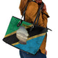 African Volcano Kilimanjaro Tanzania Leather Tote Bag Grunge Flag Map of Tanzania - African Pride