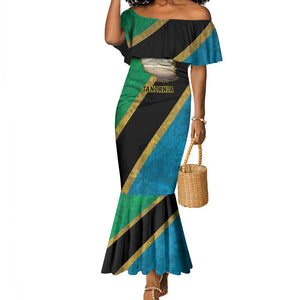 African Volcano Kilimanjaro Tanzania Mermaid Dress Grunge Flag Map of Tanzania - African Pride