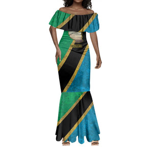 African Volcano Kilimanjaro Tanzania Mermaid Dress Grunge Flag Map of Tanzania - African Pride
