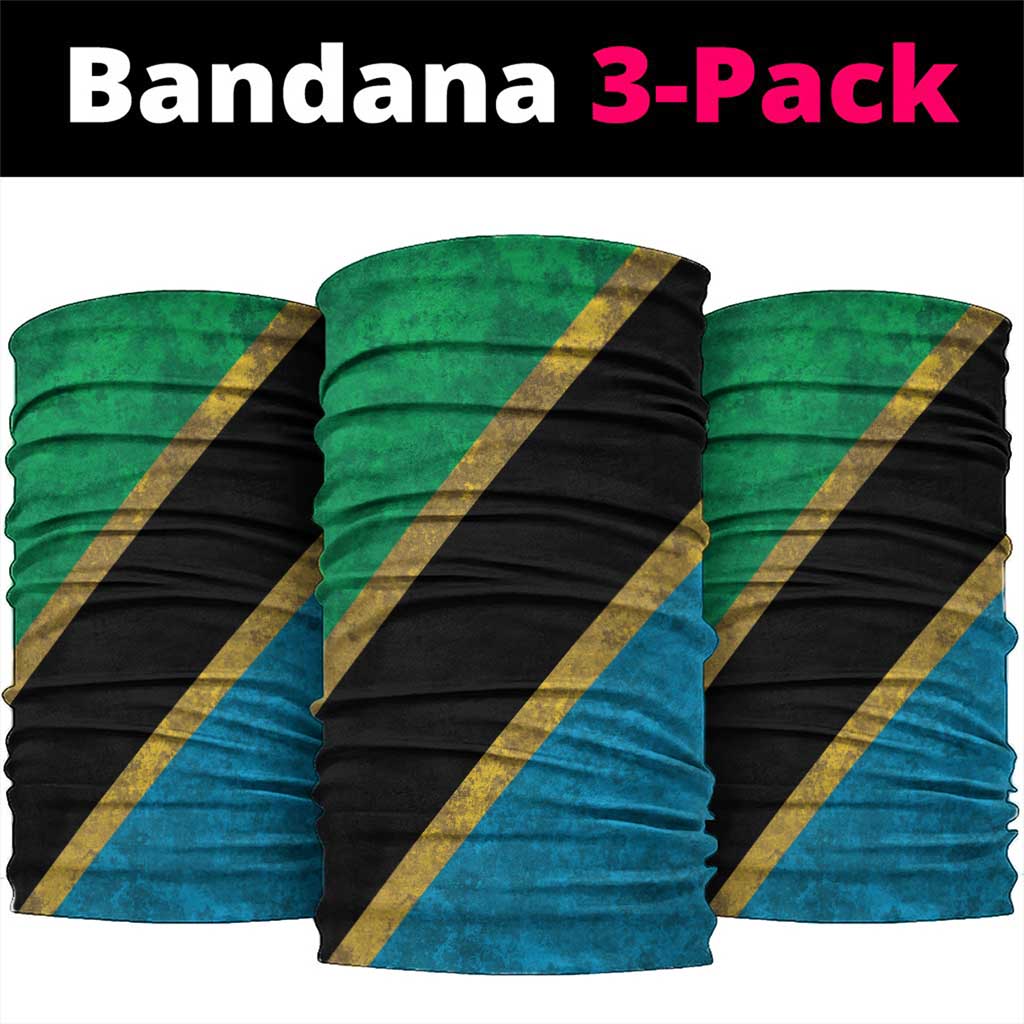 African Volcano Kilimanjaro Tanzania Neck Gaiter Grunge Flag Map of Tanzania - African Pride