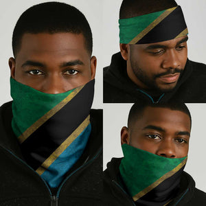 African Volcano Kilimanjaro Tanzania Neck Gaiter Grunge Flag Map of Tanzania - African Pride