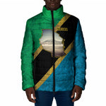 African Volcano Kilimanjaro Tanzania Padded Jacket Grunge Flag Map of Tanzania
