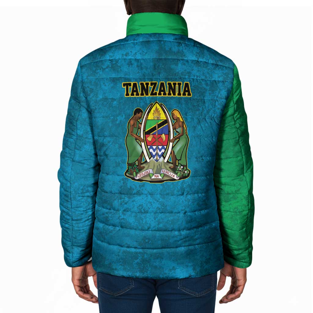 African Volcano Kilimanjaro Tanzania Padded Jacket Grunge Flag Map of Tanzania