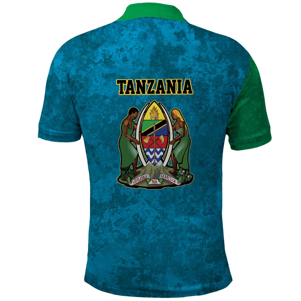 African Volcano Kilimanjaro Tanzania Polo Shirt Grunge Flag Map of Tanzania - African Pride
