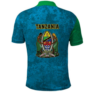 African Volcano Kilimanjaro Tanzania Polo Shirt Grunge Flag Map of Tanzania - African Pride
