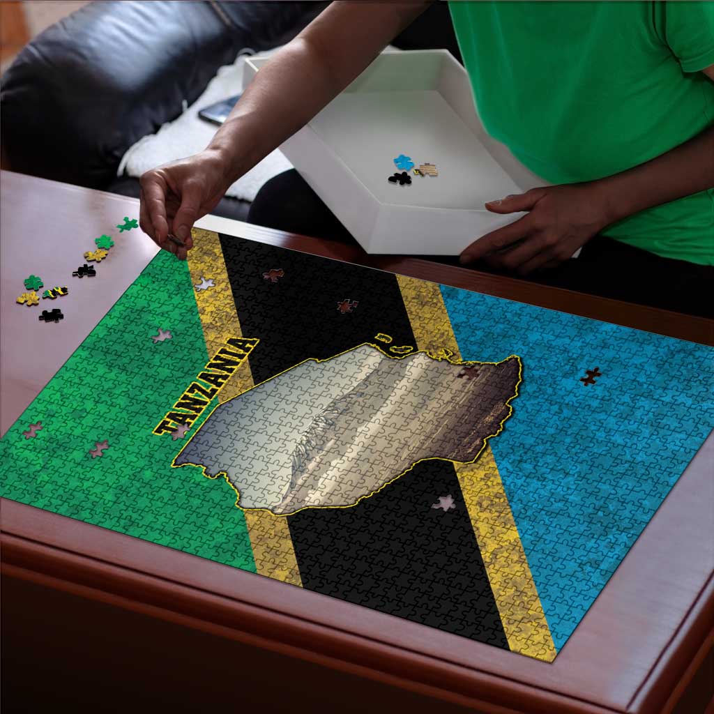 African Volcano Kilimanjaro Tanzania Puzzle Grunge Flag Map of Tanzania