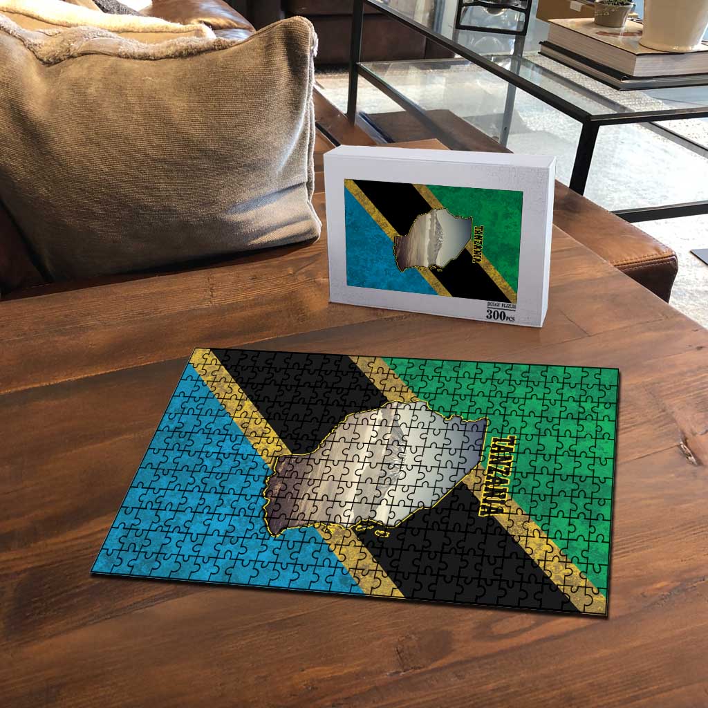 African Volcano Kilimanjaro Tanzania Puzzle Grunge Flag Map of Tanzania