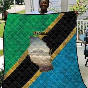 African Volcano Kilimanjaro Tanzania Quilt Grunge Flag Map of Tanzania - African Pride