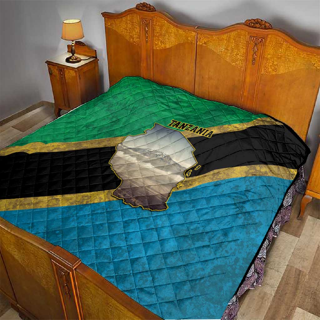 African Volcano Kilimanjaro Tanzania Quilt Grunge Flag Map of Tanzania - African Pride