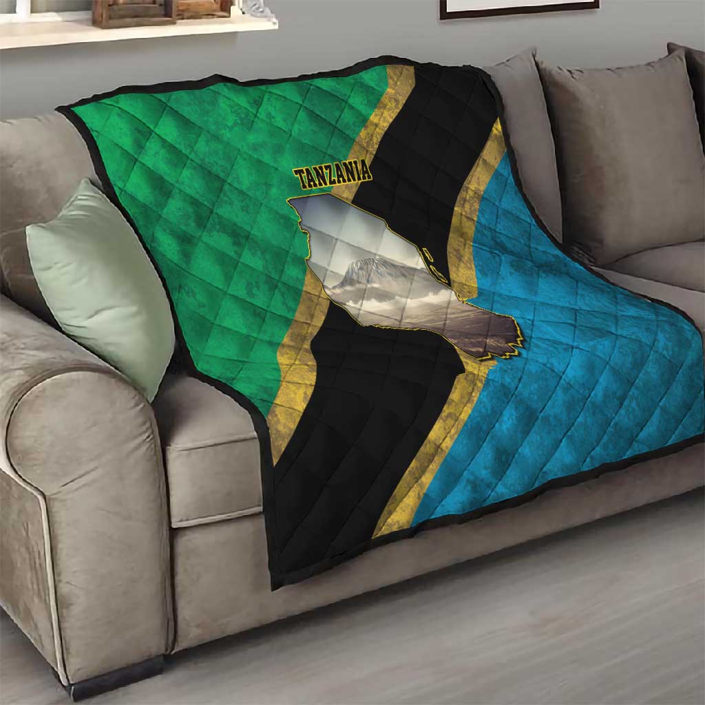 African Volcano Kilimanjaro Tanzania Quilt Grunge Flag Map of Tanzania - African Pride