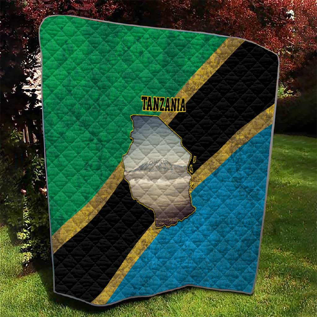 African Volcano Kilimanjaro Tanzania Quilt Grunge Flag Map of Tanzania - African Pride