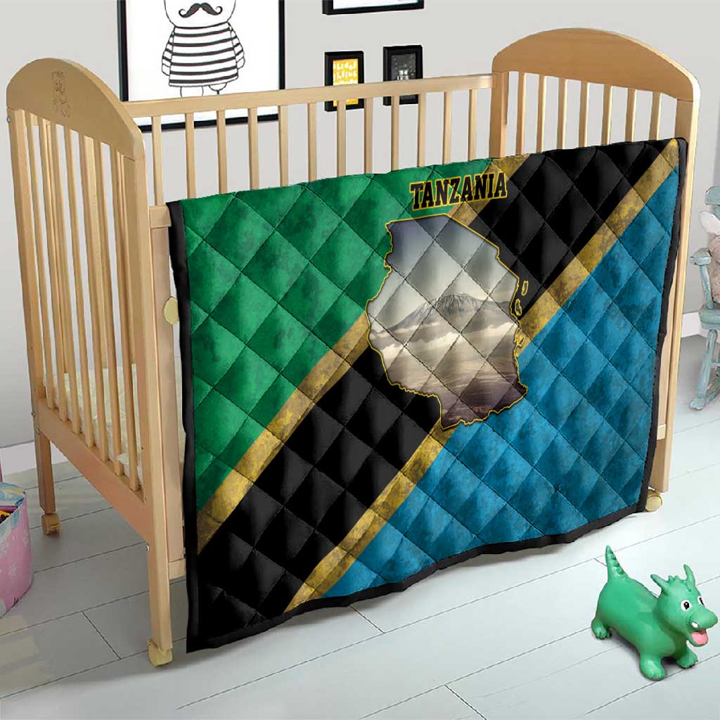 African Volcano Kilimanjaro Tanzania Quilt Grunge Flag Map of Tanzania - African Pride
