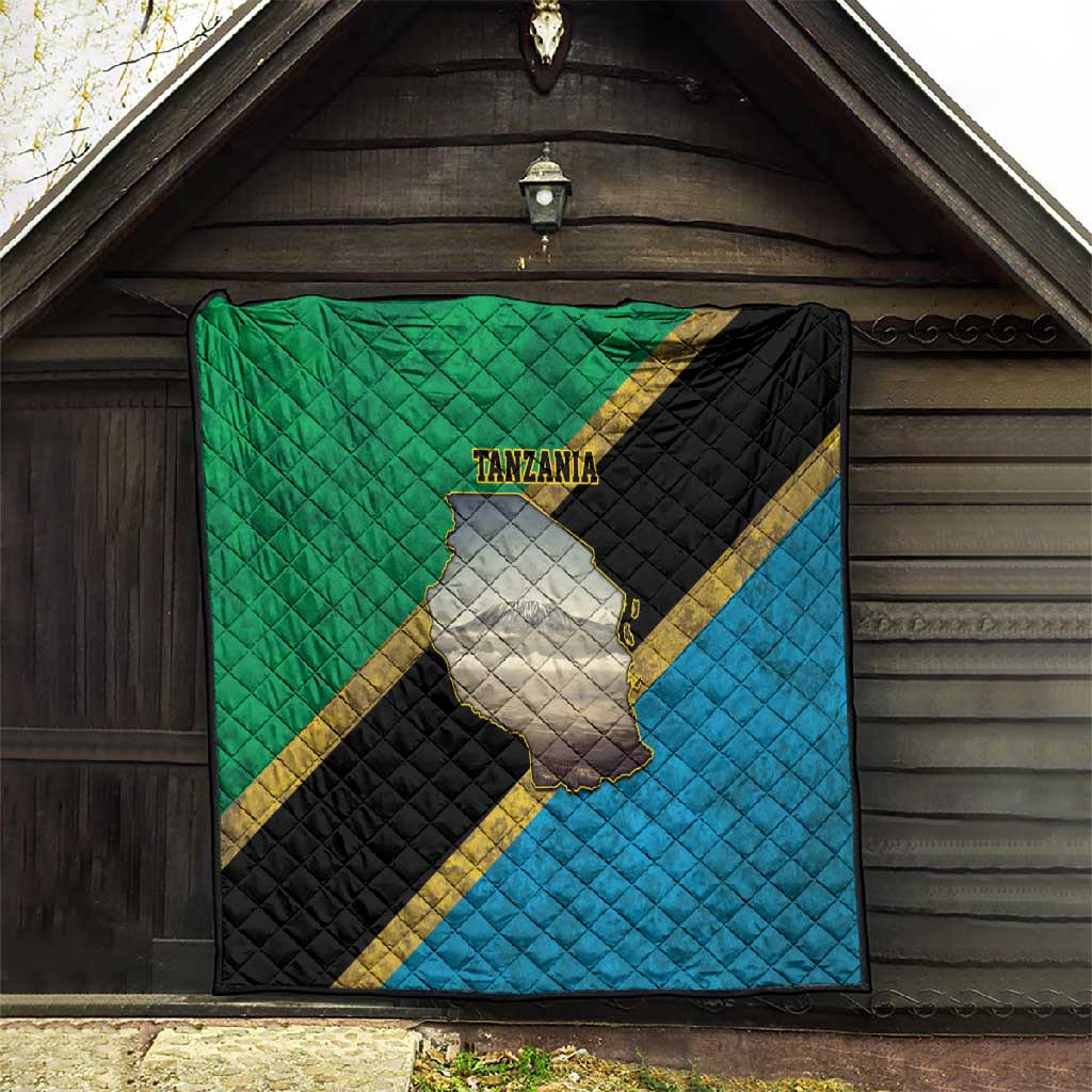 African Volcano Kilimanjaro Tanzania Quilt Grunge Flag Map of Tanzania - African Pride