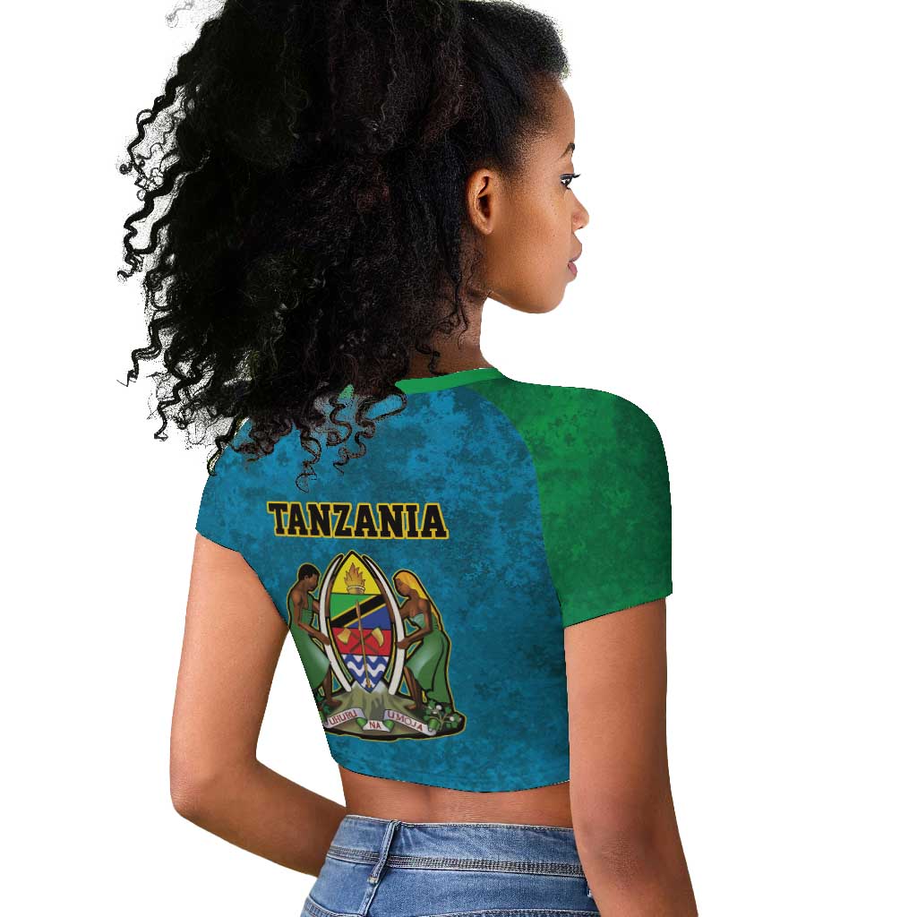 African Volcano Kilimanjaro Tanzania Raglan Cropped T shirt Grunge Flag Map of Tanzania - African Pride