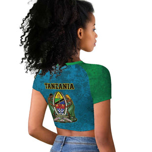 African Volcano Kilimanjaro Tanzania Raglan Cropped T shirt Grunge Flag Map of Tanzania - African Pride