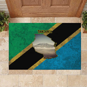 African Volcano Kilimanjaro Tanzania Rubber Doormat Grunge Flag Map of Tanzania - African Pride
