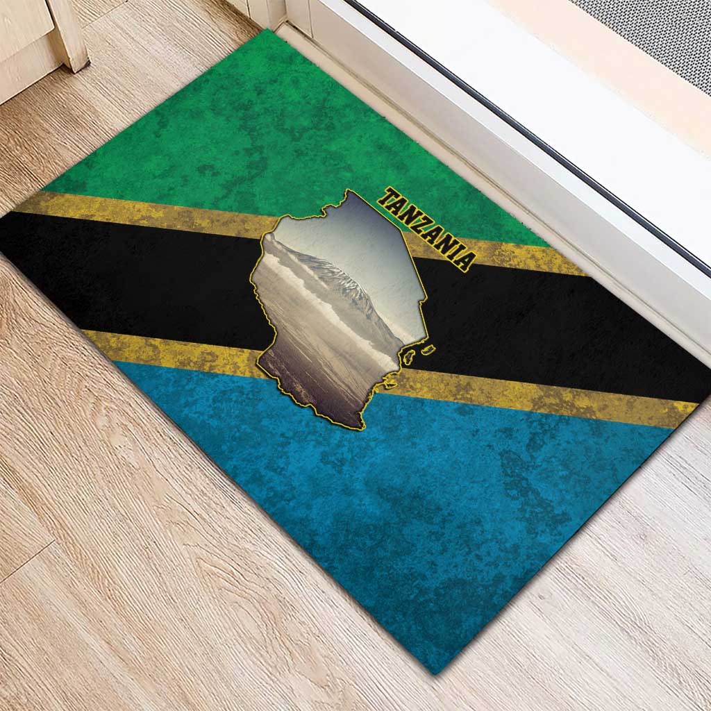 African Volcano Kilimanjaro Tanzania Rubber Doormat Grunge Flag Map of Tanzania - African Pride