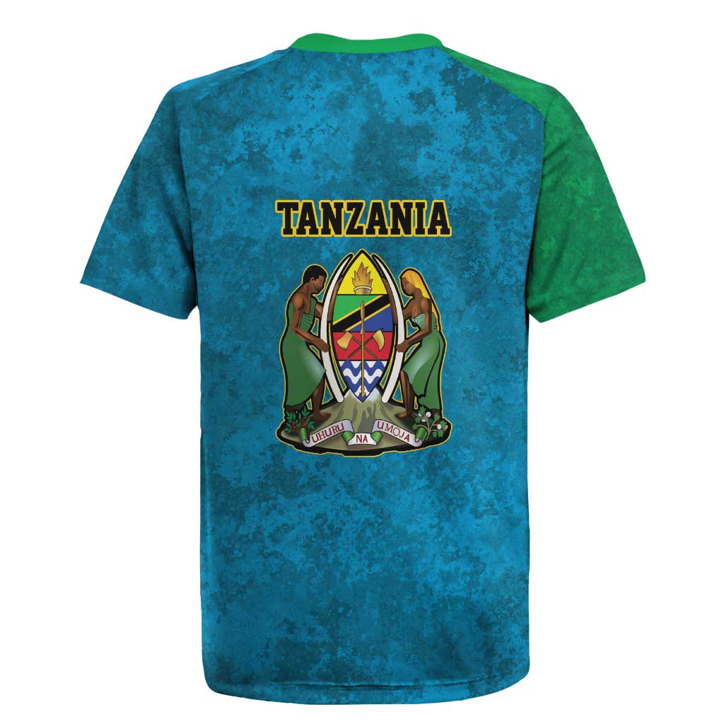 African Volcano Kilimanjaro Tanzania Rugby Jersey Grunge Flag Map of Tanzania - African Pride