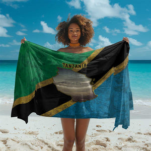 African Volcano Kilimanjaro Tanzania Sarong Grunge Flag Map of Tanzania - African Pride